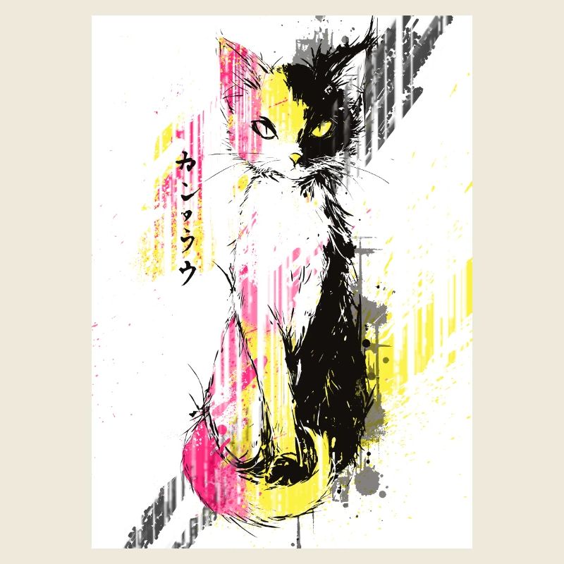 Chat bicolore néon en éclats