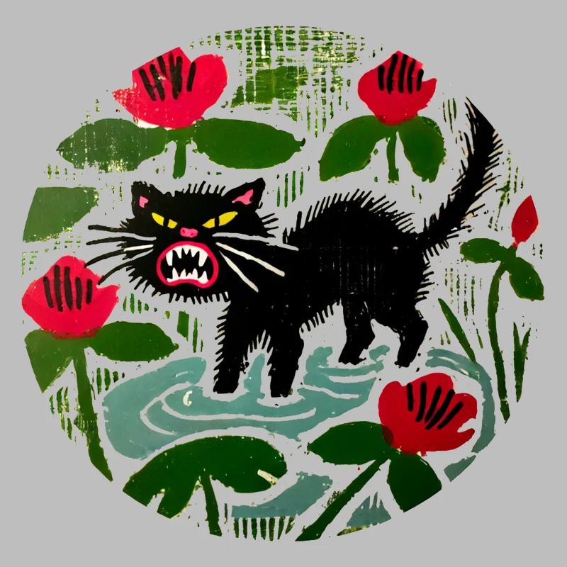 Chat noir et coquelicots