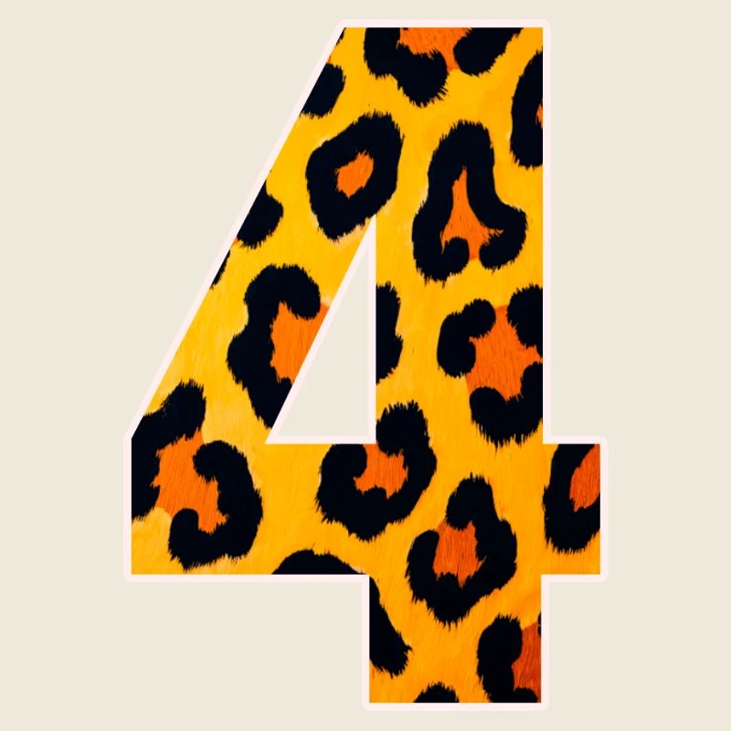 Leopard Print Numeral 4 Fire Orange