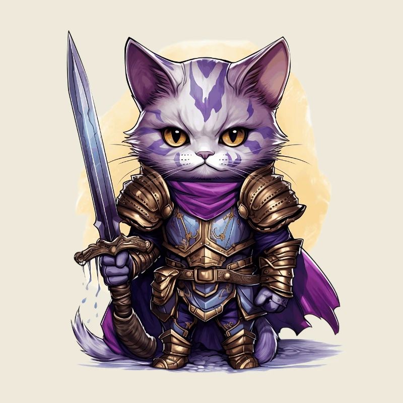 Chat en équipement de chevalier avec épée longue, AI Gen