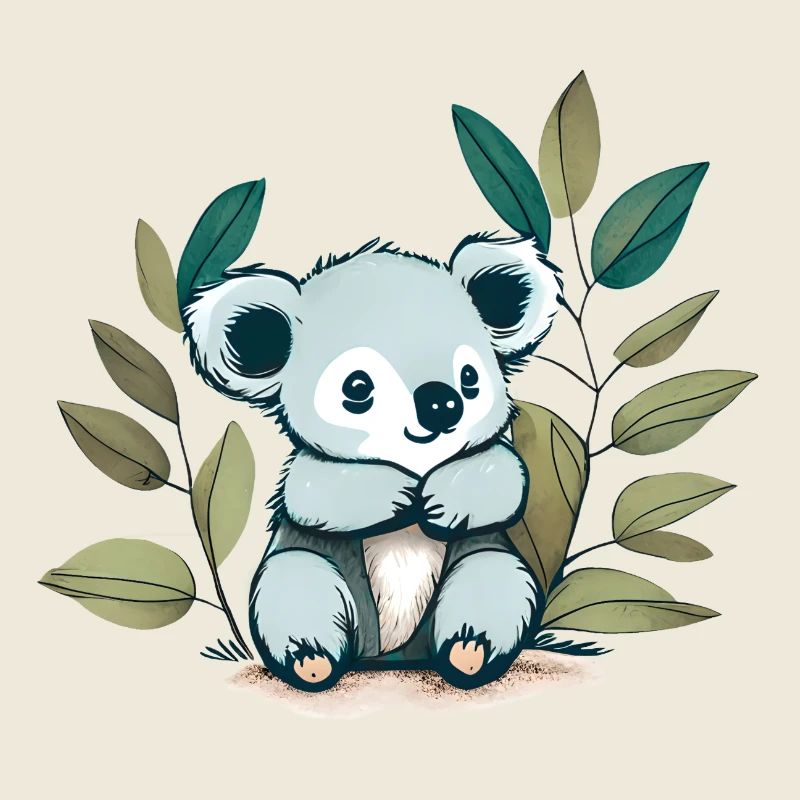 Koala bear with eucalyptus leaves
