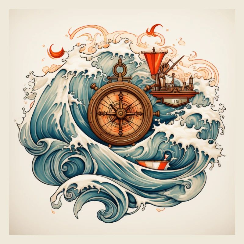 travel love symbol withe Kompass see waves