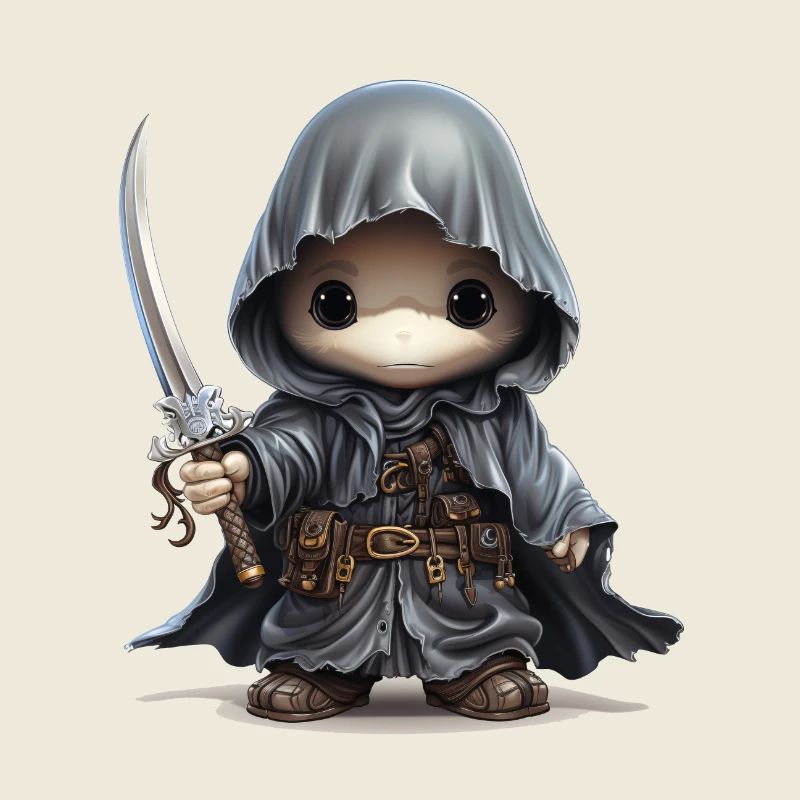 Cute ghost with dagger, cape and button eyes