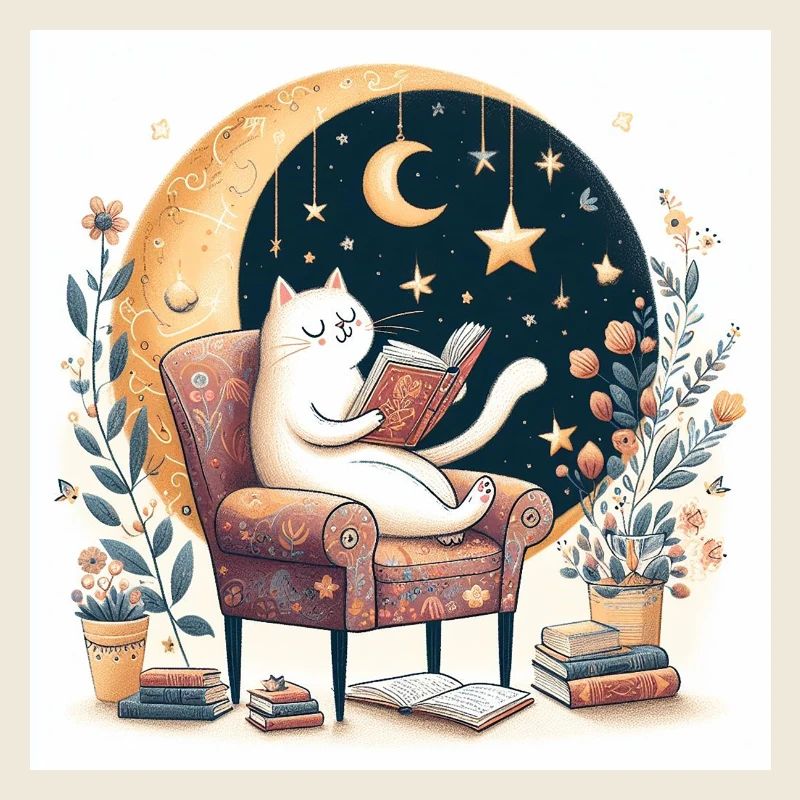 cat reading a book