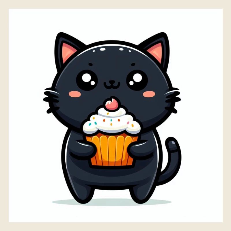 Sweet Kitty Schwarz sitzend mit Cupcake