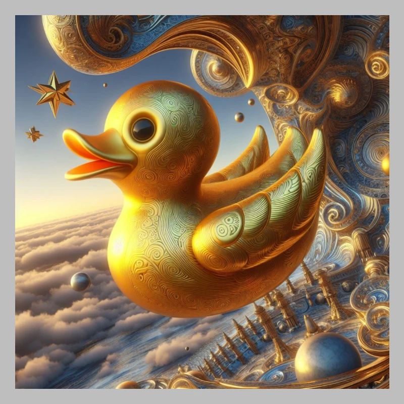 Golden Bath Duck in Hyperrealism Risograph
