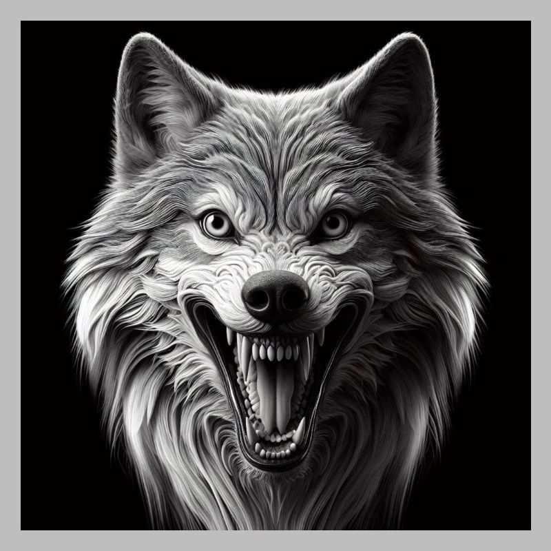 Wolf Hyperrealismus 3 D Grau auf schwarz