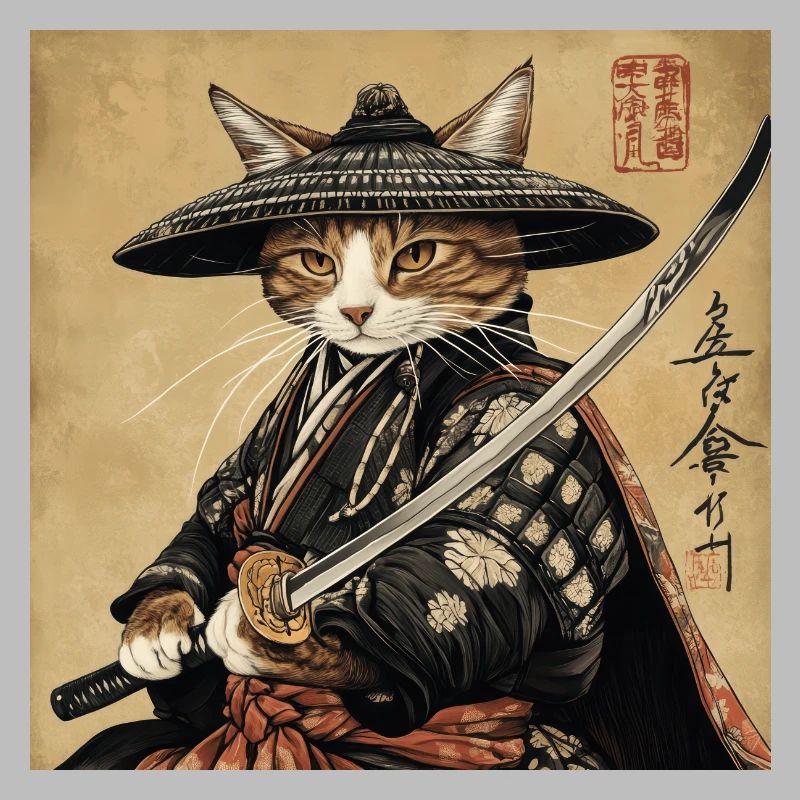 Katze Samurai Japan Ukiyo-E