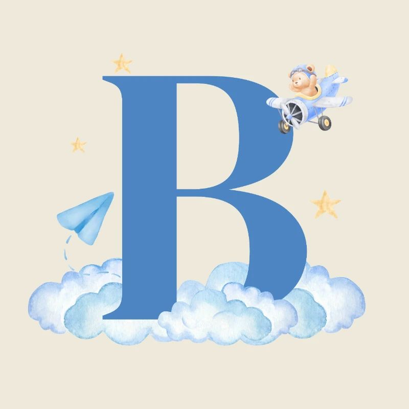 Buchstabe b blaue Wolken Flugzeug Kind