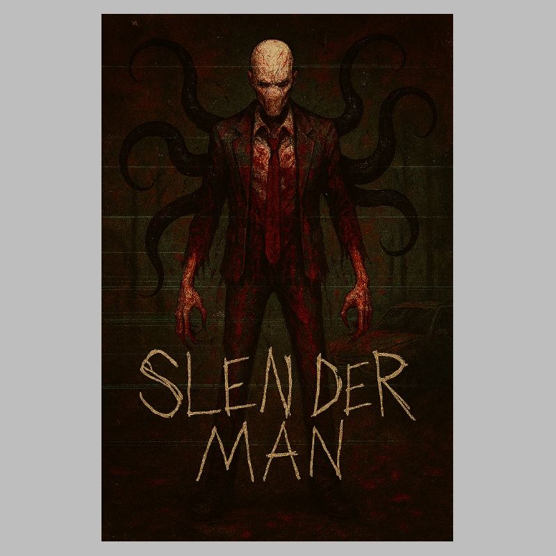 Slender Man Forest Horror Glitch Poster Tee Design