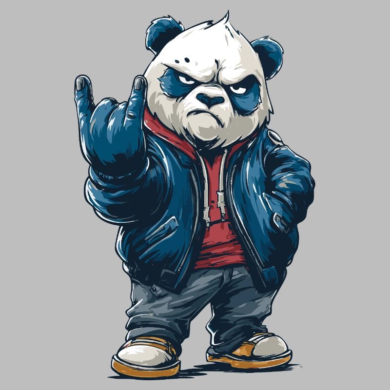 Panda à bascule avec la pose « rock on »