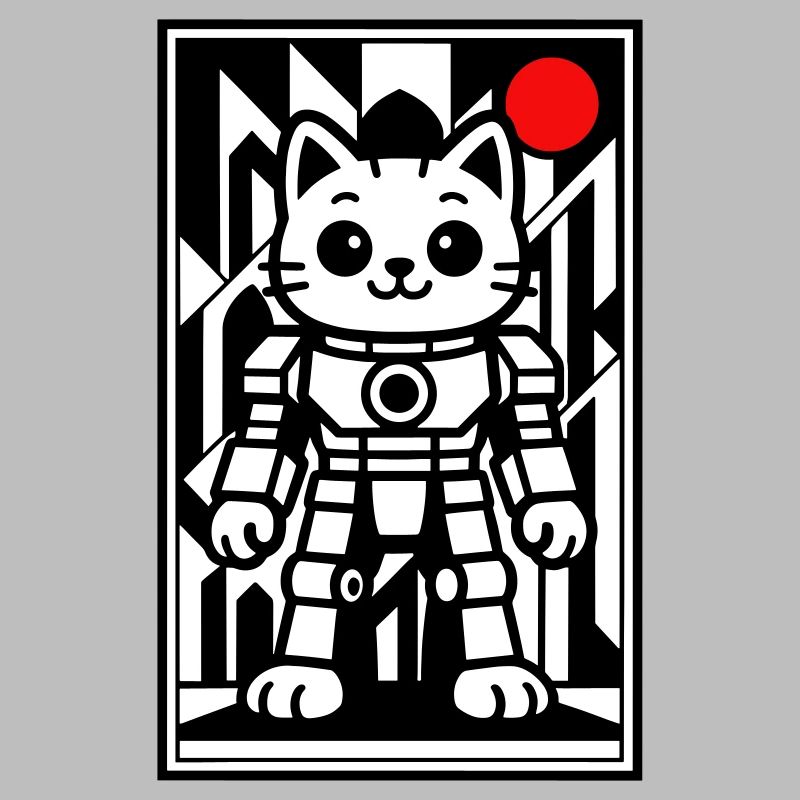 Katzenroboter in Space mit rotem Planeten