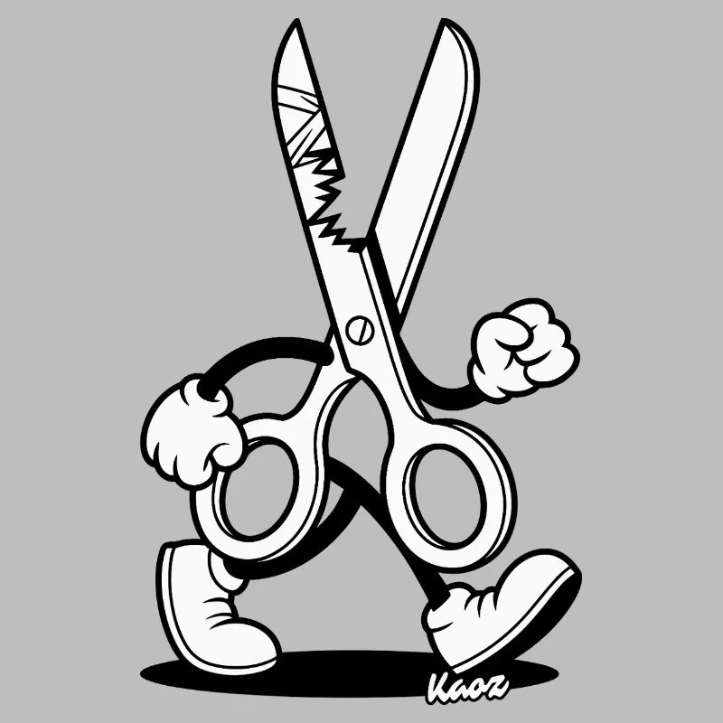 Dessin animé rétro : Ciseaux avec pieds