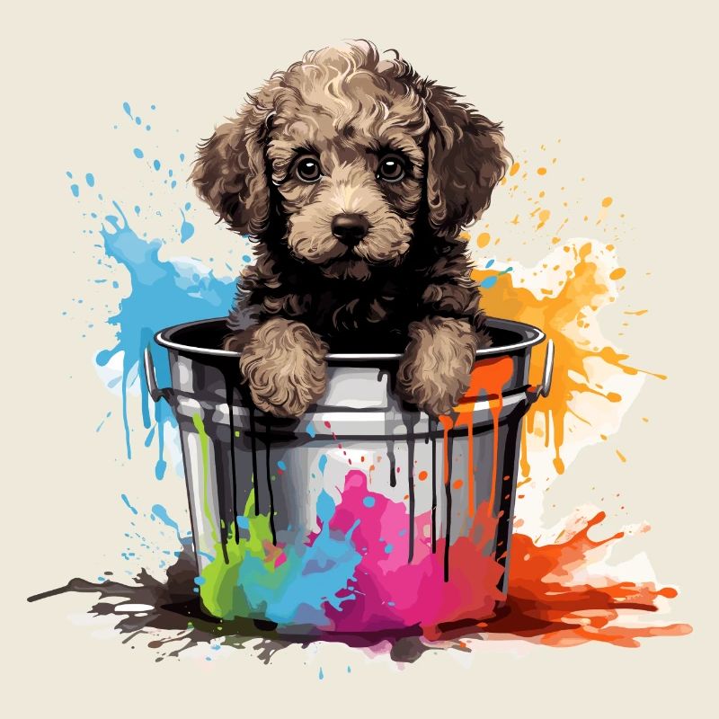 Seau de peinture chien caniche mignon