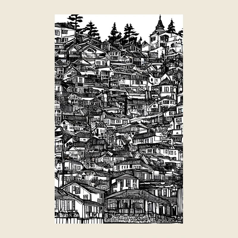 Dichte und detaillierte Dorftinte