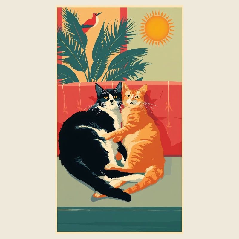 Two cats in a retro moment