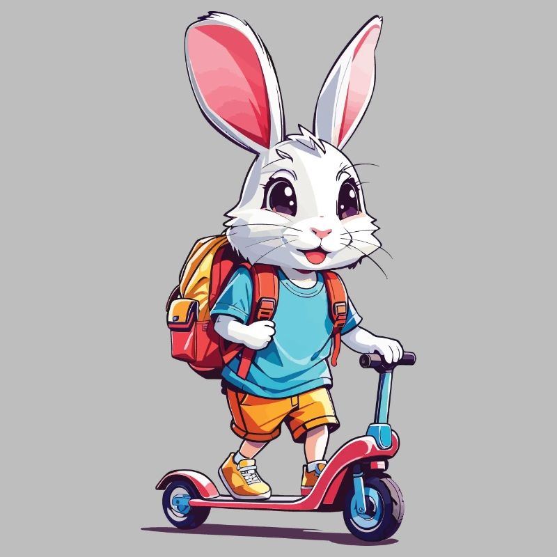 Conception de trottinette de lapin écolier joyeux