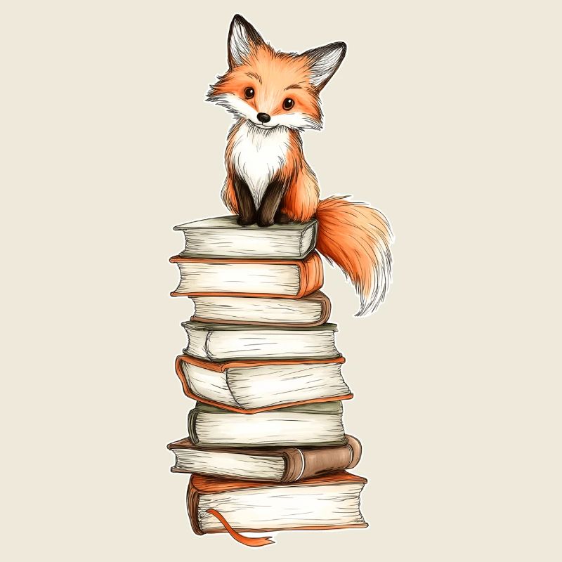 Fox on stack of books