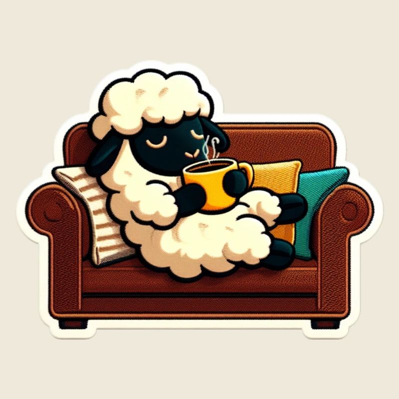 Sheep drinking coffee