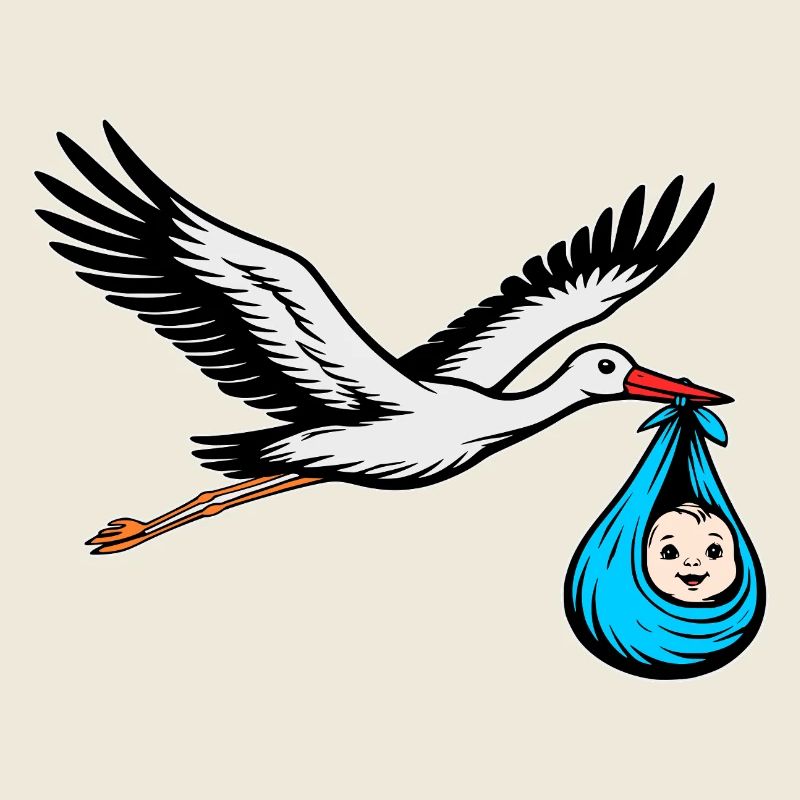 Flying stork with baby blue
