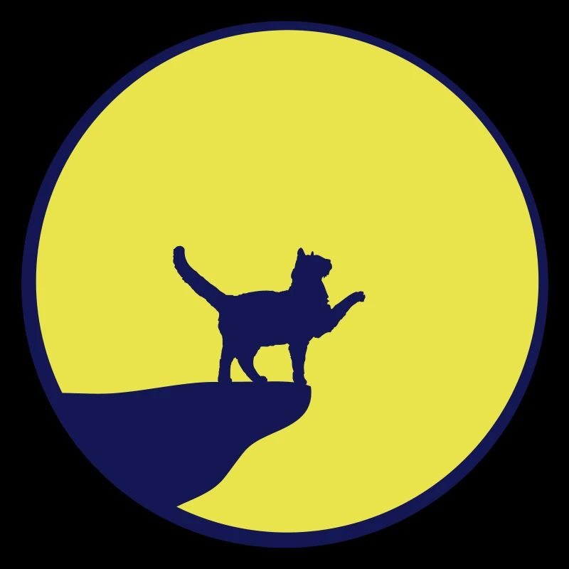 Cat Moon Cliff At Night Werewolf Round Howling Funny
