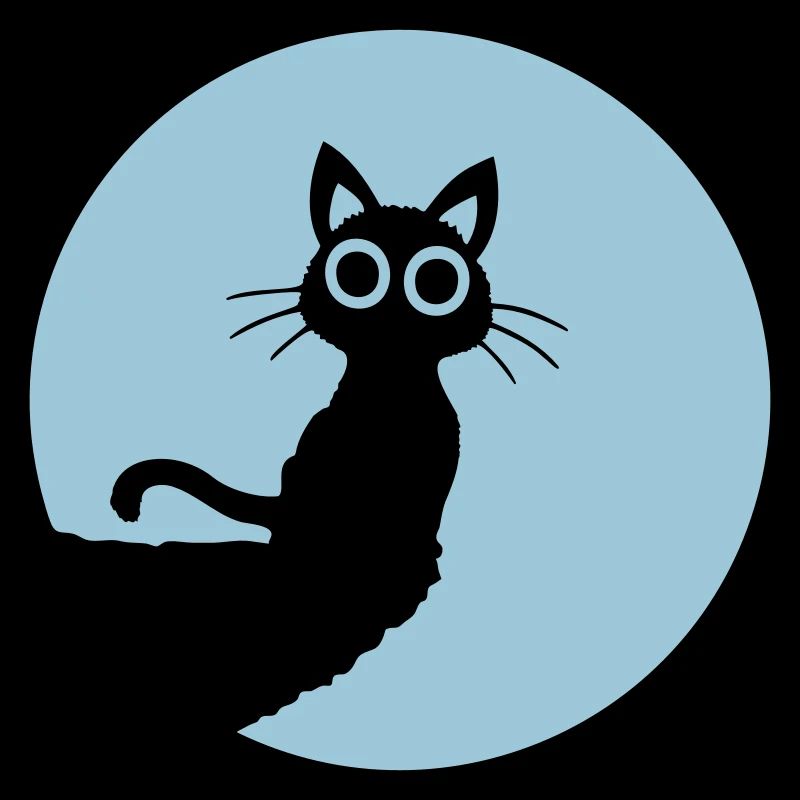 Cat Cute Moon Round Cliff Mountain Night Big Eyes