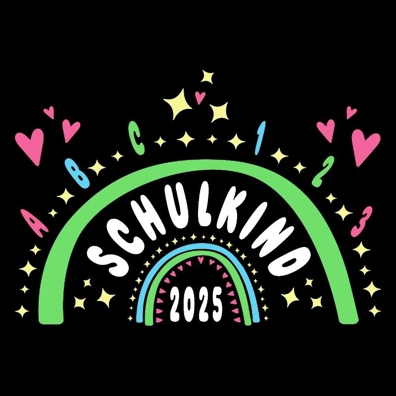 Schulkind 2025 Regenbogen mit Herzen