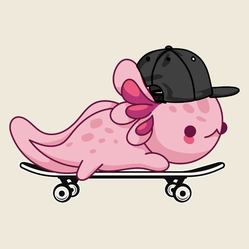 Cool Axolotl Skateboard - Style Kawaii