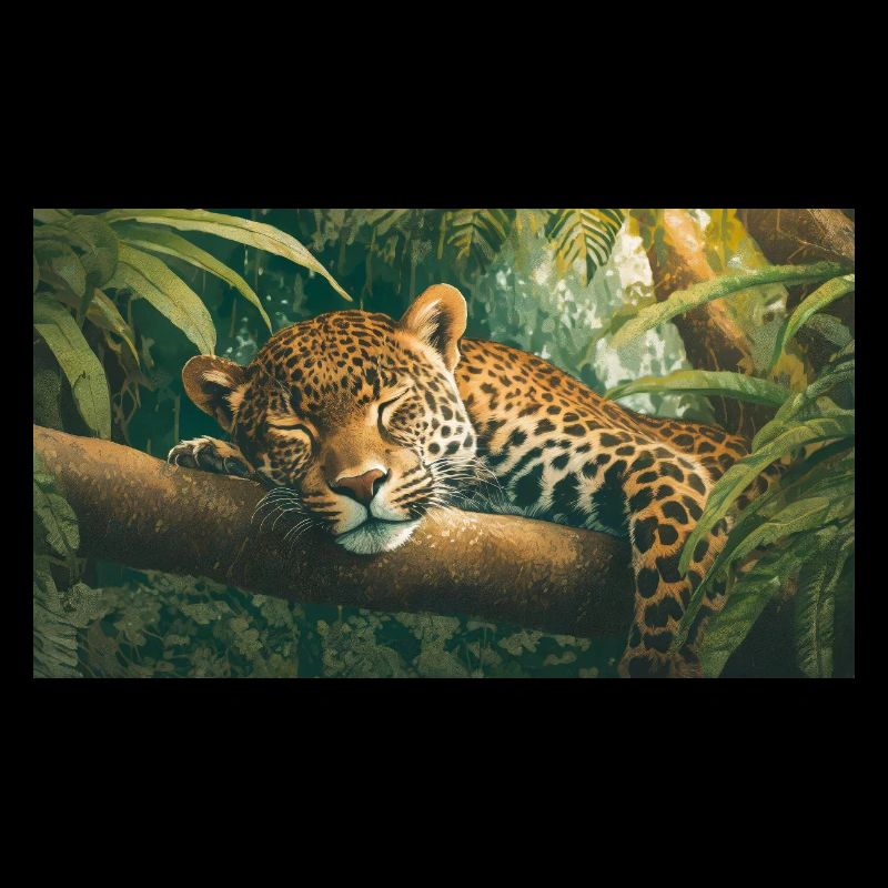 Cute animals chilling – jaguar sleeping on a tree
