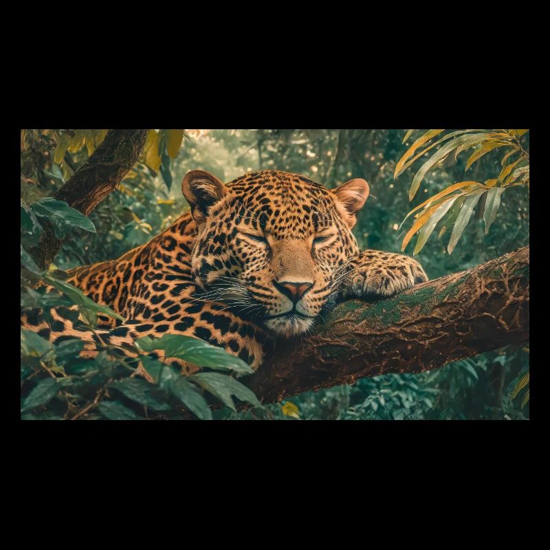 Cute animals chilling – jaguar sleeping on a tree