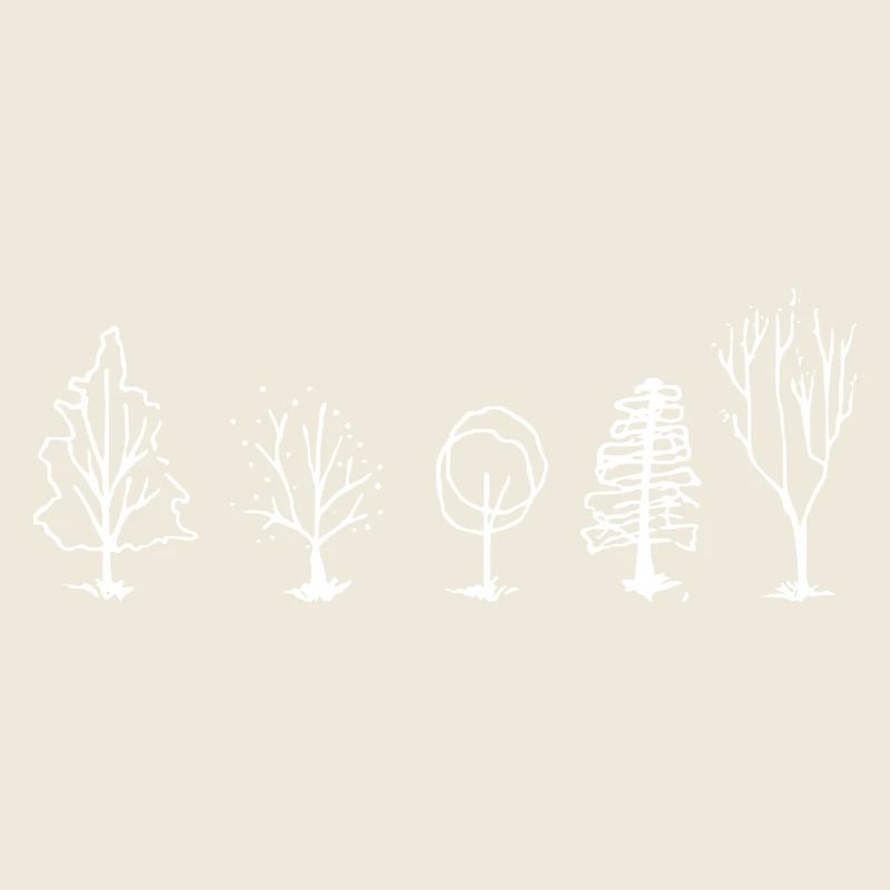 Fünf Bäume Lineart Wald