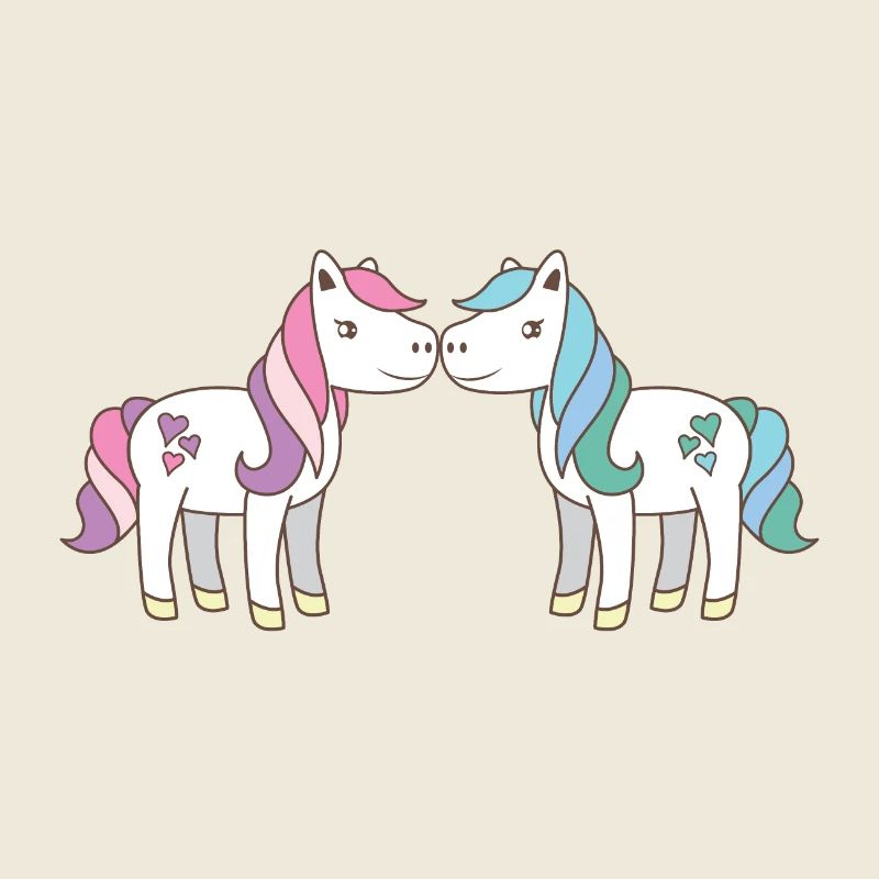 deux licornes mignonnes s'embrasser rose et aqua