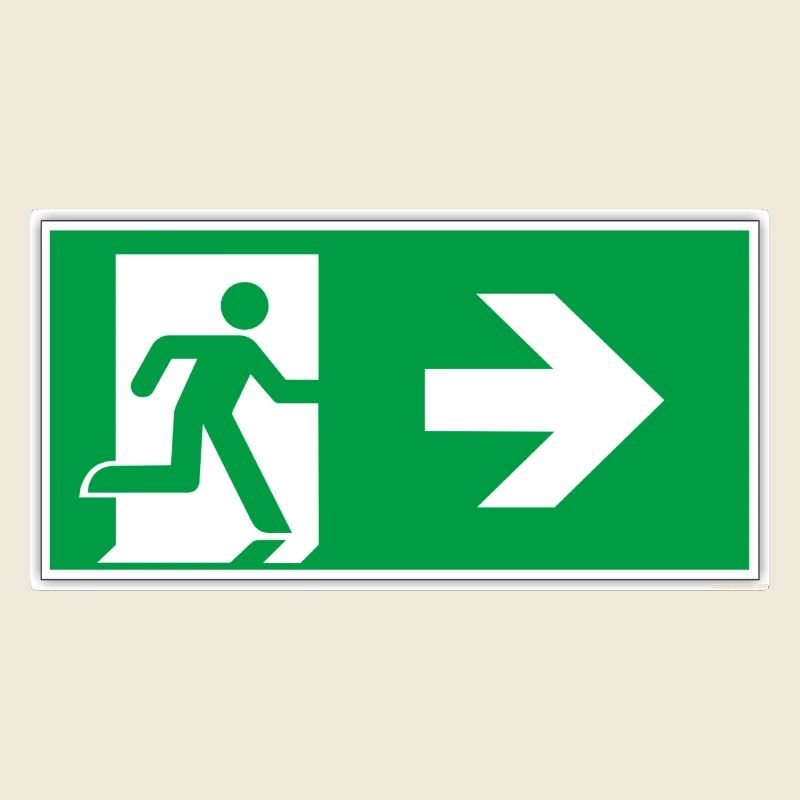 escape route sticker sign emergency exit right go