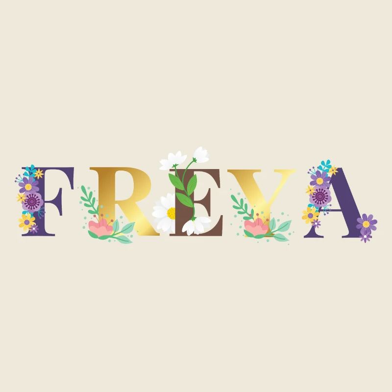 Art du nom FREYA avec des fleurs brodées