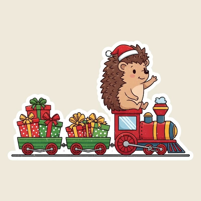 Train de hérissons de Noël avec des cadeaux
