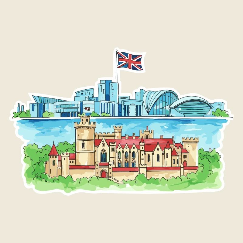 Cardiff Skyline Castle Millennium Centre Wales Kunst