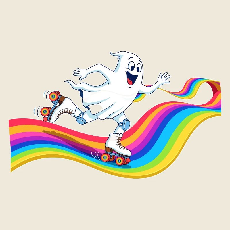 Ghost roller skating on rainbow rink
