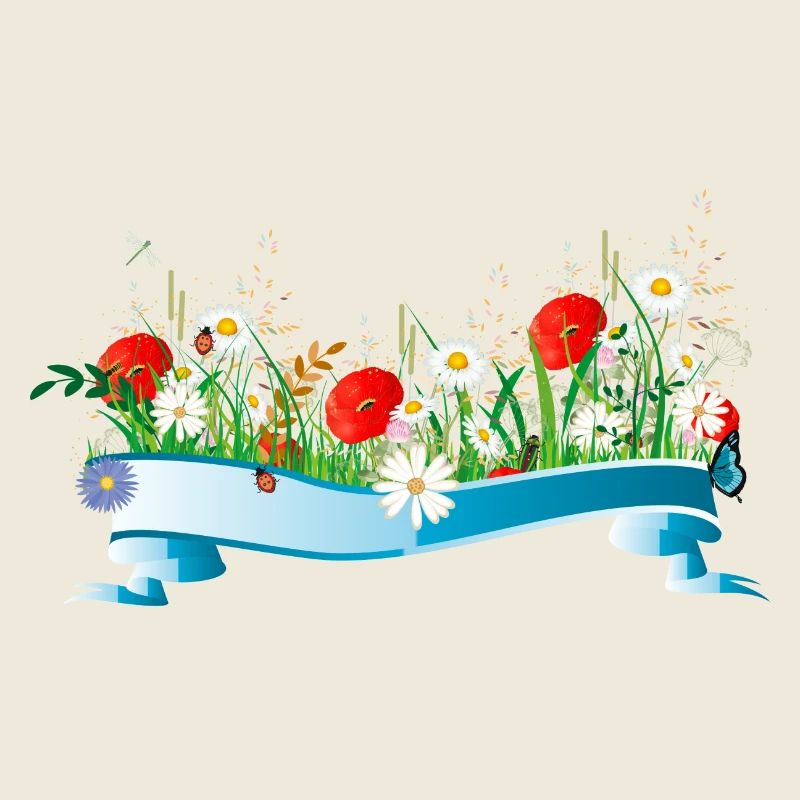 prairie printanière colorée avec des fleurs et des insectes
