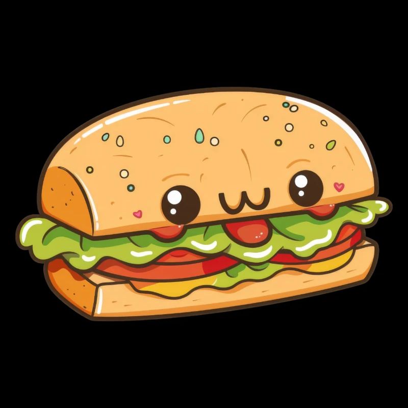 Burger kawaii au visage heureux