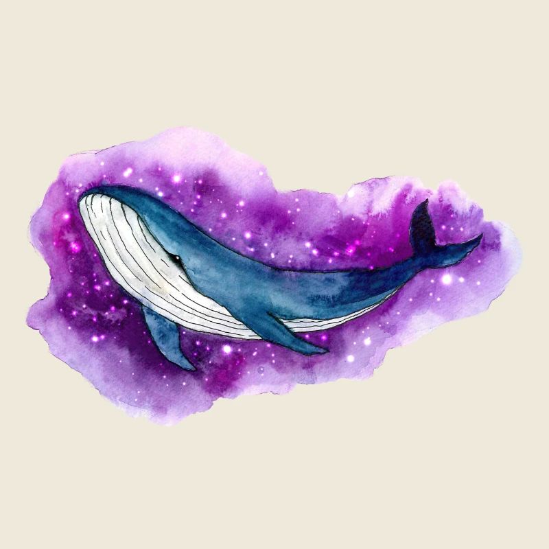 Blauwal schwimmt durch eine Galaxy