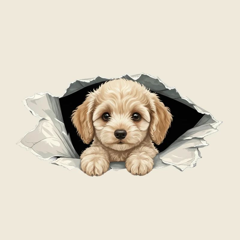 Cockapoo Spieur Mignon, papier déchiré par un Goldendoodle