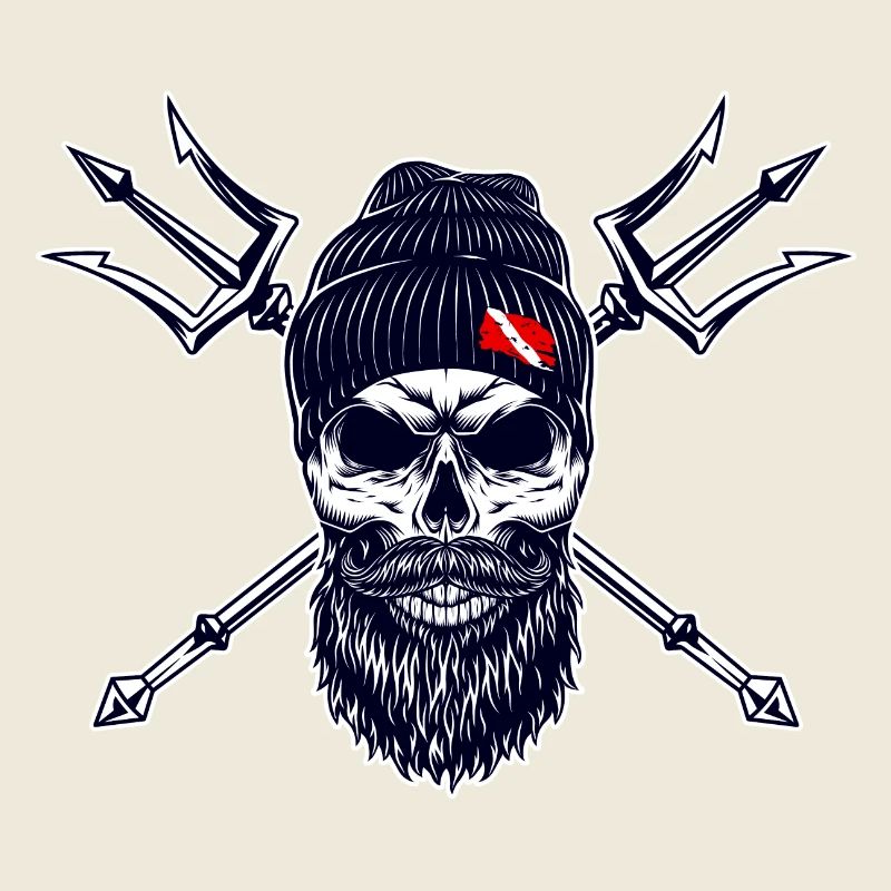 Bearded Diver Trident Flag Diving on Cap