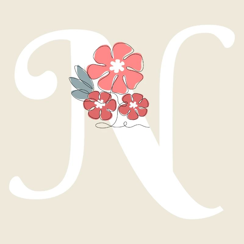 Lettre n fleurs minimalistes