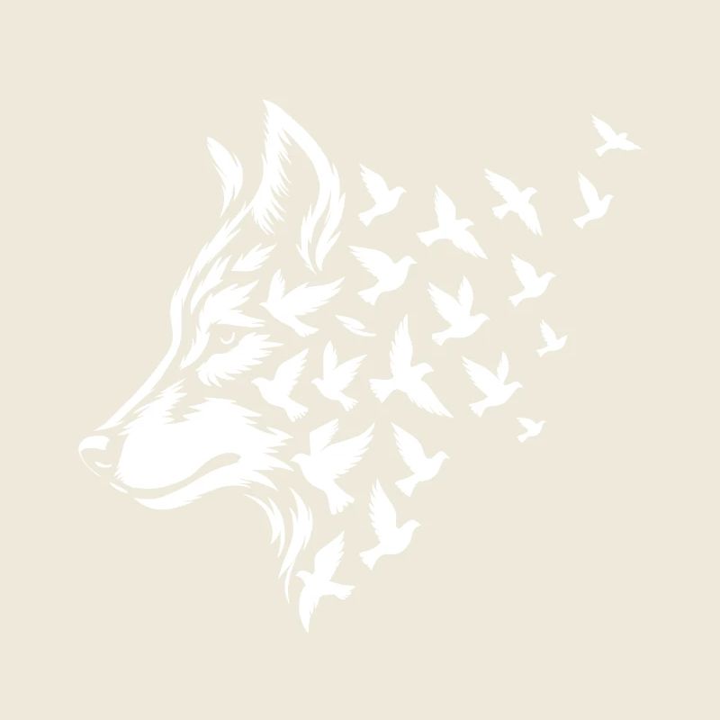 Stilisierter Wolf mit fliegenden Vögeln