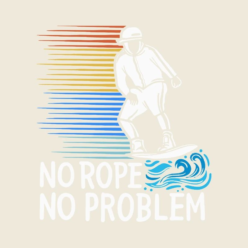No Rope No Problem Wakesurfing Retro Sunset Design