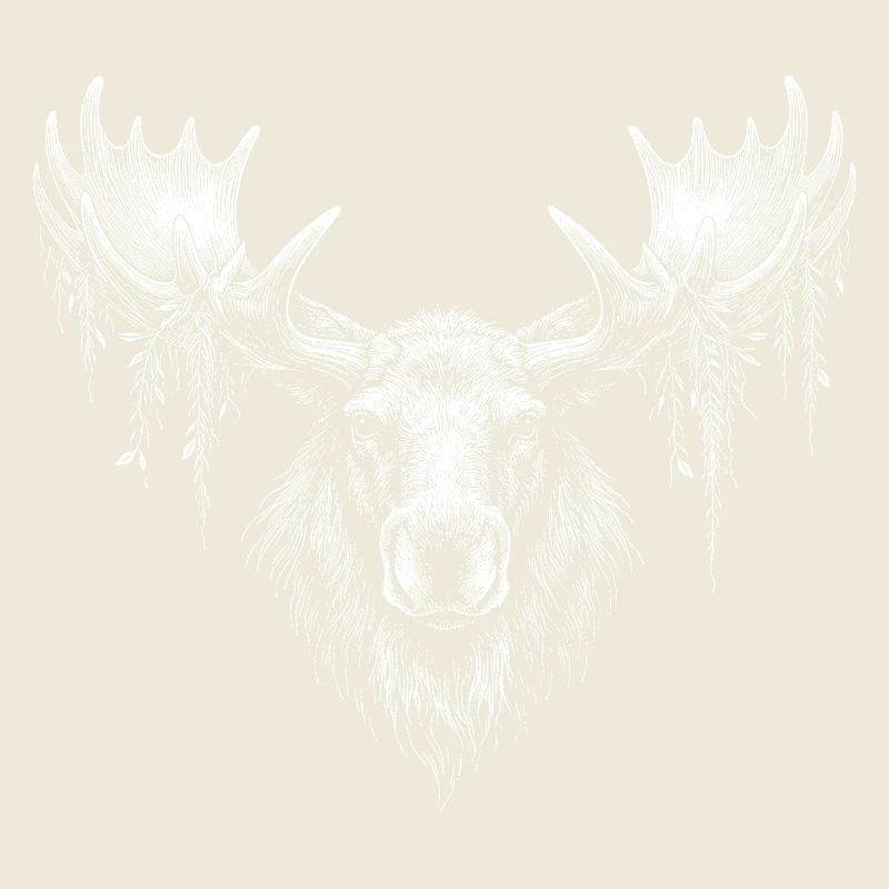 Elk head with moss branches