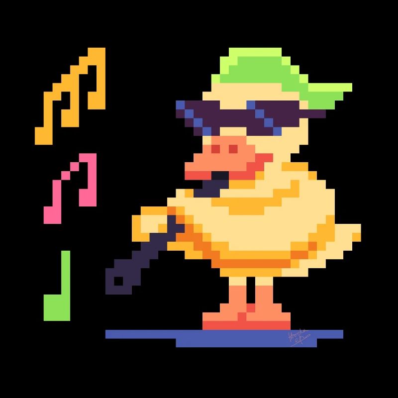 Pixel Art Duck playing Music 