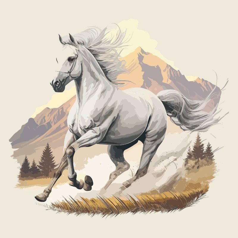 Hoch springendes Pferd in Berglandschaft