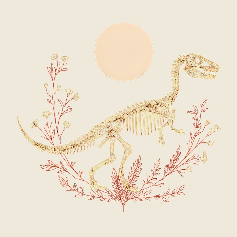 Boho T-Rex Skelett mit Mond & floralen Linien