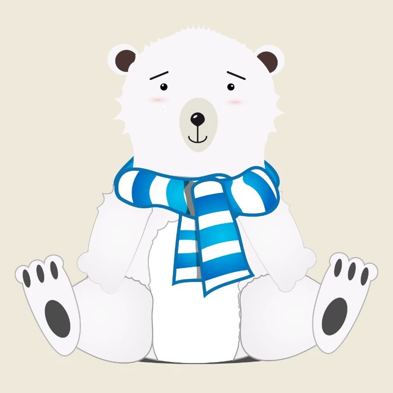 magical sitting polar bear with scarf